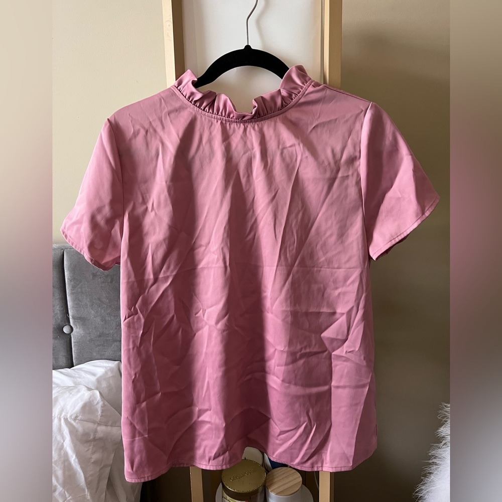 Lauren James Pink Blouse with Ruffle Mock Neck